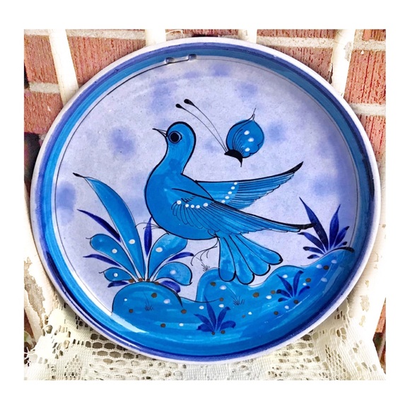 Blue Bird Pottery Plate Vintage, Toñala Pottery - Picture 1 of 8